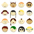 Kids face set vector illustration. Emoji portraits with various emotions hairstyle