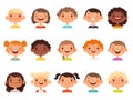 Kids faces. Child expression faces little boys and girls cartoon avatars vector collection