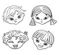 Kids faces expressions icon set. Emotions of Children of different nationalities. Hand drawn illustration. Royalty Free Stock Photo
