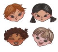 Kids faces expressions icon set. Happy Emotions of Children of different nationalities Royalty Free Stock Photo