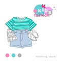 Kids fashion, childrens clothing store, summer bow, doodle Royalty Free Stock Photo