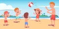 Kids, father playing beach ball at summer seaside Royalty Free Stock Photo