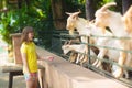 Kids feed animals at petting zoo Royalty Free Stock Photo