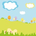 Kids field and graphic forests with cloud