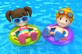 Kids floating with inflatable ring