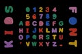 Kids font colorful cutout alphabet letters and numbers