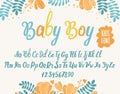 Kids font. Typography alphabet with colorful child illustrations. Handwritten script for crafty design.