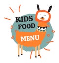 Kids food menu, children meal, banner with llama