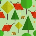 Kids forest pattern with cute deer and hedgehog