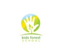 Kids Forest School. Nature Friendly Vector Design Element With Sprout And Hand