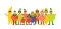 Kids in fruit clothing flat illustration