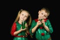 Kids fun in green costumes on St. Patrick`s day Royalty Free Stock Photo