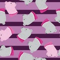 Kids funne seamless bright pattern with blue and pink colored bear silhouettes. Purple striped background