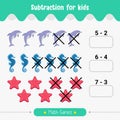 Educational Math children game subtraction for kids math worksheet vector Royalty Free Stock Photo