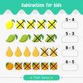 Educational Math children game subtraction for kids math worksheet vector Royalty Free Stock Photo