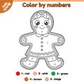 Kids game Color by numbers with gingerbread girl