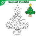 Kids game Connect the dots and draw Christmas tree Royalty Free Stock Photo