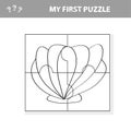 Kids game with a sea shell puzzle piece in a vector illustration of marine life