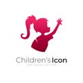 Kids girl logo with red color, education logos