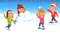 Kids friends playing snowball fight together Royalty Free Stock Photo