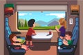 Kids girls and boys traveling by train together Royalty Free Stock Photo