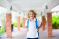 Kids back to school. Happy student with backpack Royalty Free Stock Photo