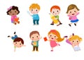 Kids go to school, back to school, Cute cartoon children, happy children Royalty Free Stock Photo