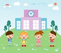 Kids go to school, child go to school, back to school, Cute cartoon children, happy children, Vector Illustration. Royalty Free Stock Photo