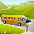 Kids Going to School by Pencil Bus