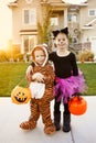 Kids Going Trick or Treating on Halloween Royalty Free Stock Photo