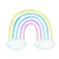 Kids graphic watercolor rainbow and clouds, clipart with hand painted pastel color boho rainbow