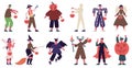 Kids in halloween costumes. Boys and girls wearing spooky outfits, vampire, angel and skeleton vector illustration set Royalty Free Stock Photo