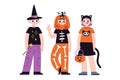 Kids in halloween costumes. Funny and cute carnival kids set, cartoon style. Trendy modern vector illustration isolated