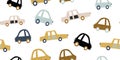 Kids handdrawn seamless pattern with colorful cars