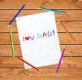 Kids hand writing inscription I love you dad Royalty Free Stock Photo