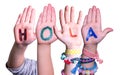 Kids Hands Holding Word Hola Means Hello, Background