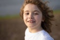 Kids happy face closeup, smiling faces. Funny child face close up. Kids head portrait. Close up faces kid. Funny kids Royalty Free Stock Photo