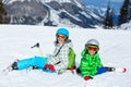 Kids has a fun on ski Royalty Free Stock Photo