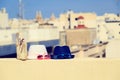 Kids hats on vacation in urban Europe Royalty Free Stock Photo