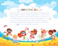Kids have fun jumping on the beach. Template for advertising brochure