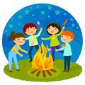 Kids having a bonfire