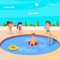 Kids are having fun at the pool. Cute children play at the pool