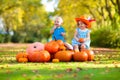 Kids having fun at pumpkin patch Royalty Free Stock Photo