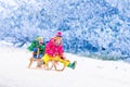 Kids having fun on sleigh ride Royalty Free Stock Photo