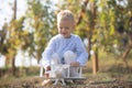 Kids having fun with toy airplane in field against nature background. Adventure and vacations children concept. Summer Royalty Free Stock Photo