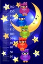 Kids height meter with cute owls. Funny stadiometer from 50 to 160 centimeter