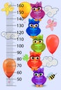 Kids height meter with cute owls. Funny stadiometer from 50 to 160 centimeter