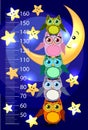 Kids height meter with cute owls. Funny stadiometer from 50 to 150 centimeter