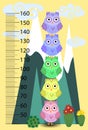 Kids height meter with cute owls. Funny stadiometer from 50 to 150 centimeter
