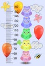 Kids height meter with cute owls. Funny stadiometer from 50 to 150 centimeter